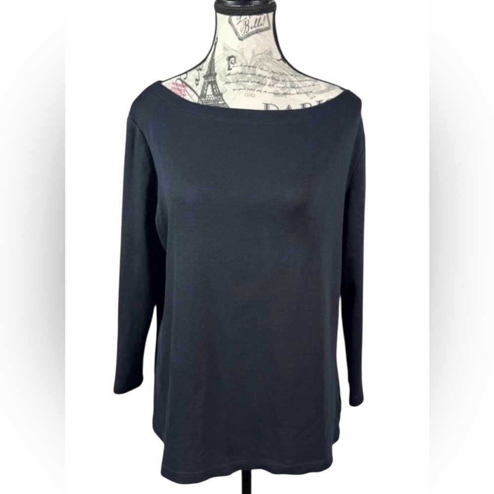 Kim Rogers Classic Minimalist Style Cotton Black Long Sleeve Top Size L